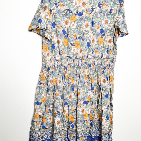 Plus Size Summer Floral Boho Classy Smocked Midi Dress 1X - Picture 4 of 9